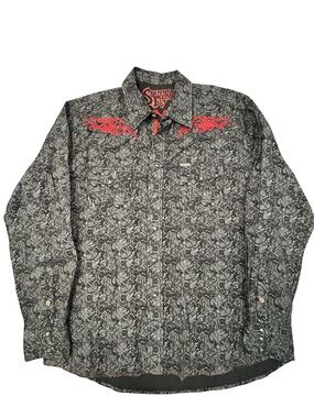 Southern Thread Black Paisley Skull Button-Up Red Embroidered Yoke Western XL